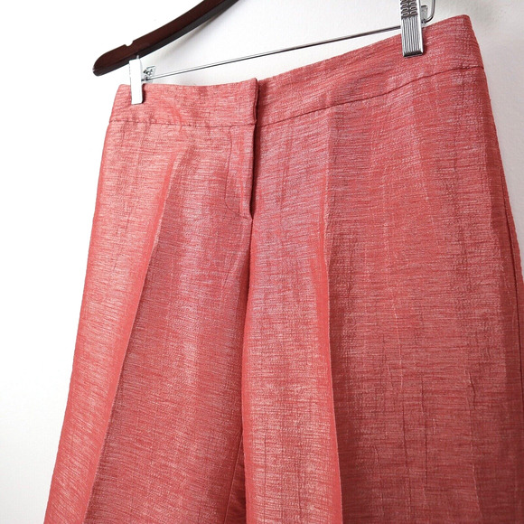 Vintage 90s Cache Size 6 Wide Leg Crop Pants Metallic Linen Orange - Picture 2 of 10